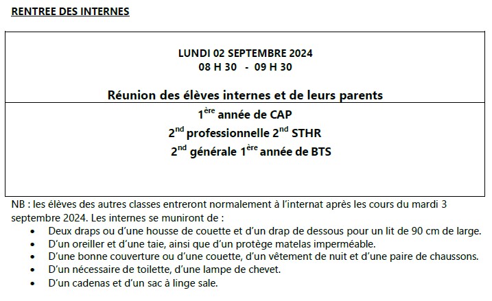 LPO Charles de Gaulle rentrée 2024 internes